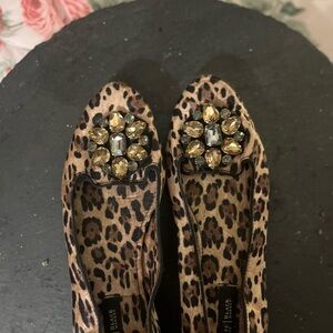 White House Black Market Leopard Flats with Jewel Embellishments